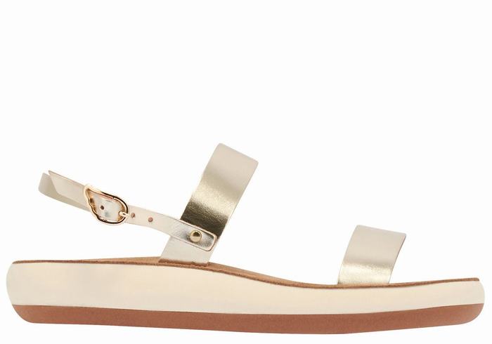 Gold White Women Ancient Greek Sandals Clio Comfort Casual Sandals | KSA4193XV