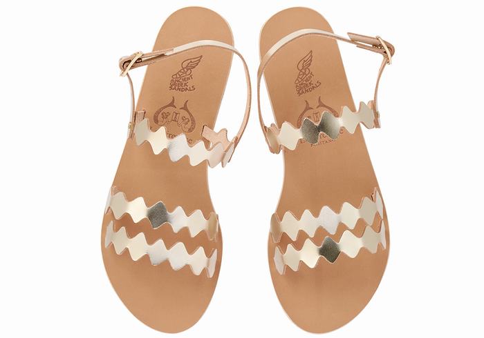 Gold White Women Ancient Greek Sandals Clio Onda Back-Strap Sandals | AWG2140WW