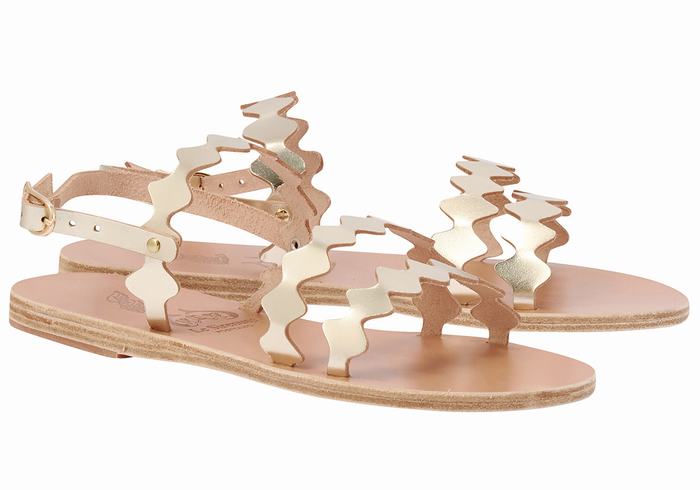 Gold White Women Ancient Greek Sandals Clio Onda Back-Strap Sandals | AWG2140WW