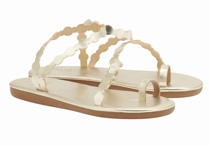 Gold White Women Ancient Greek Sandals Cronos Toe-Post Sandals | LAP5993VZ