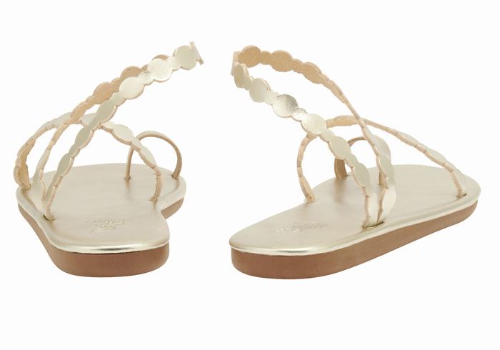 Gold White Women Ancient Greek Sandals Cronos Toe-Post Sandals | LAP5993VZ