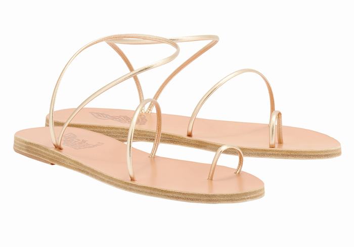 Gold White Women Ancient Greek Sandals Chora Toe-Post Sandals | GLA6470WT