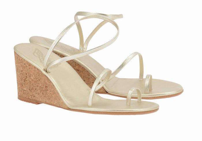 Gold White Women Ancient Greek Sandals Chora Mid Wedge Sandals | KKU1181IM