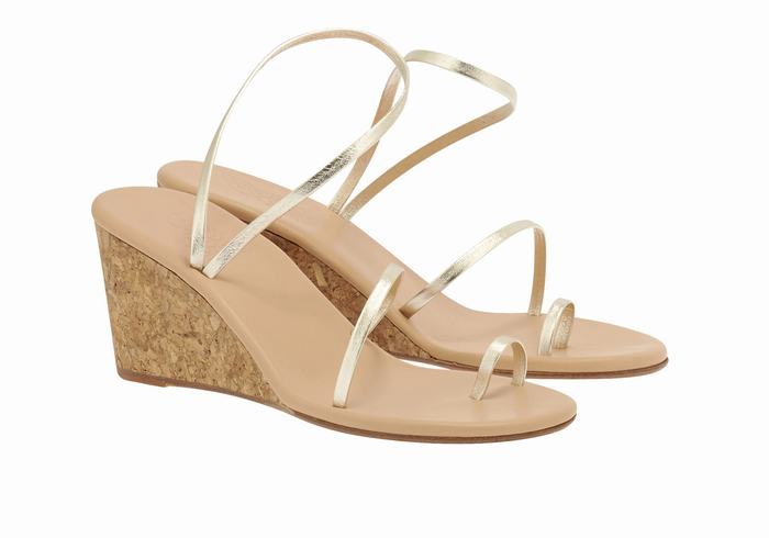 Gold White Women Ancient Greek Sandals Chora Mid Wedge Sandals | YOB4486SR