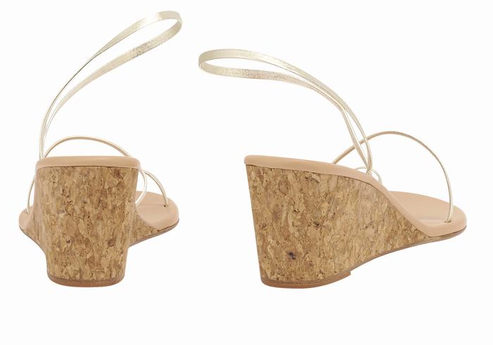 Gold White Women Ancient Greek Sandals Chora Mid Wedge Sandals | YOB4486SR