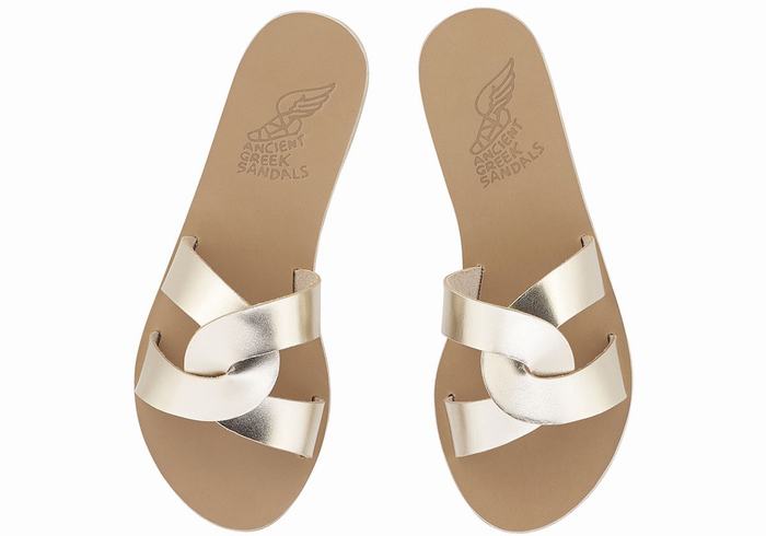 Gold White Women Ancient Greek Sandals Desmos Slide Sandals | FVA8665IR