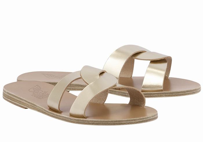 Gold White Women Ancient Greek Sandals Desmos Slide Sandals | FVA8665IR