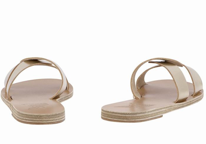 Gold White Women Ancient Greek Sandals Desmos Slide Sandals | FVA8665IR