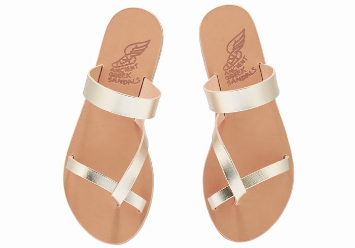 Gold White Women Ancient Greek Sandals Daphnae Leather Slide Sandals | GIQ7513VR