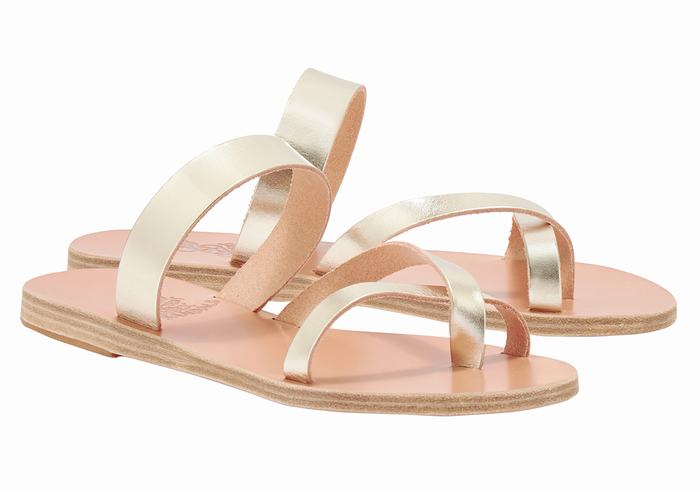 Gold White Women Ancient Greek Sandals Daphnae Leather Slide Sandals | GIQ7513VR