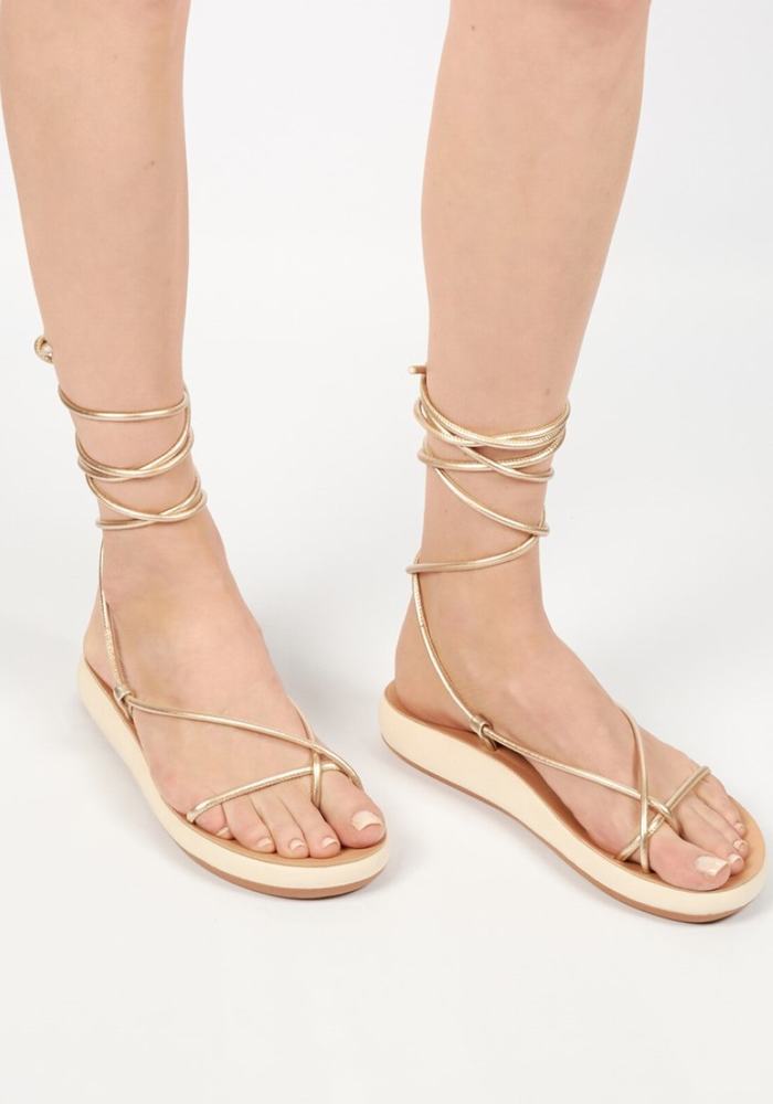 Gold White Women Ancient Greek Sandals Diakopes Comfort Gladiator Sandals | WGK3128LN