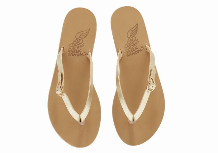 Gold White Women Ancient Greek Sandals Dihalo Leather Flip Flops | WIR8665NS