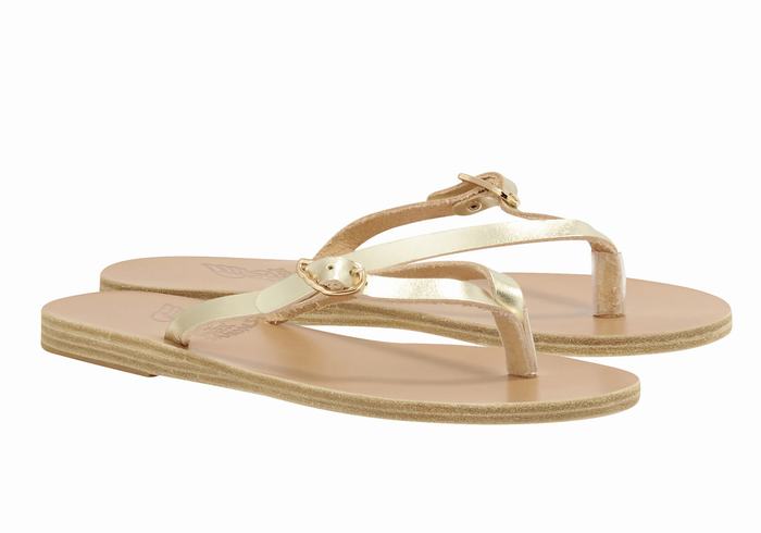 Gold White Women Ancient Greek Sandals Dihalo Leather Flip Flops | WIR8665NS