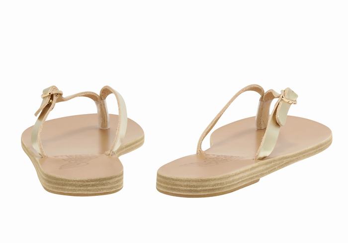 Gold White Women Ancient Greek Sandals Dihalo Leather Flip Flops | WIR8665NS