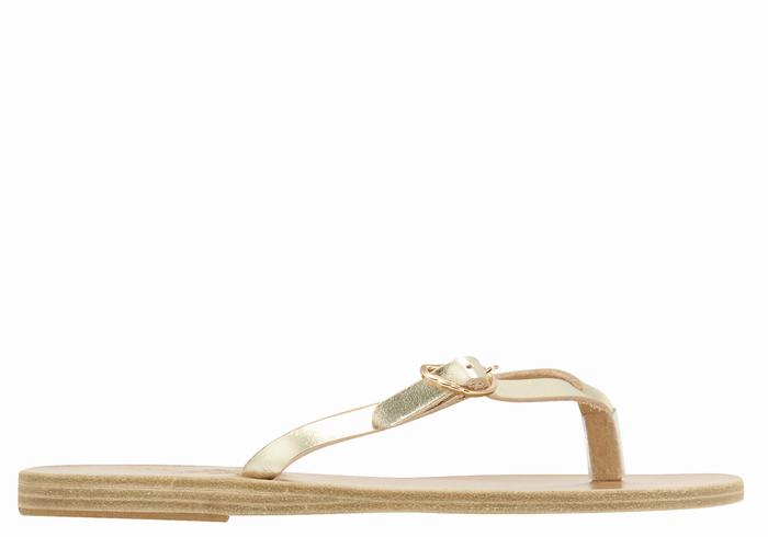 Gold White Women Ancient Greek Sandals Dihalo Leather Flip Flops | WIR8665NS