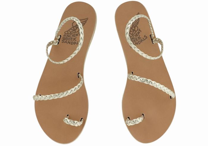 Gold White Women Ancient Greek Sandals Eleftheria Leather Braided Sandals | UHD8558GV