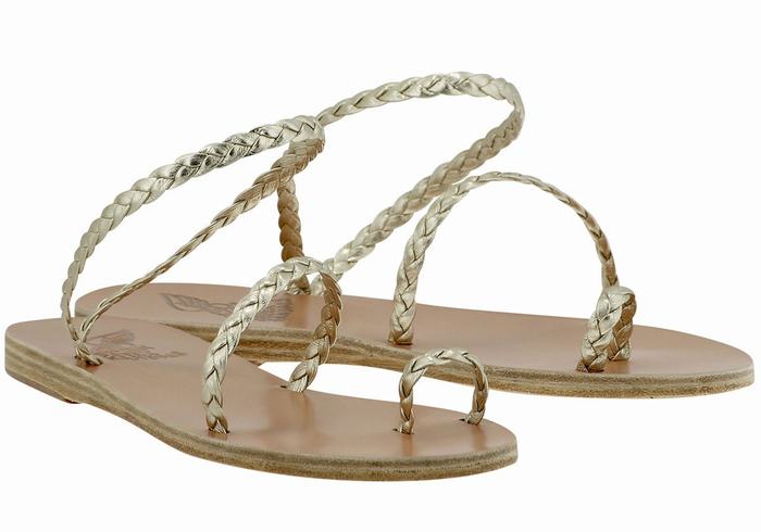 Gold White Women Ancient Greek Sandals Eleftheria Leather Braided Sandals | UHD8558GV