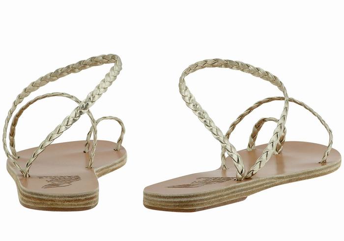 Gold White Women Ancient Greek Sandals Eleftheria Leather Braided Sandals | UHD8558GV