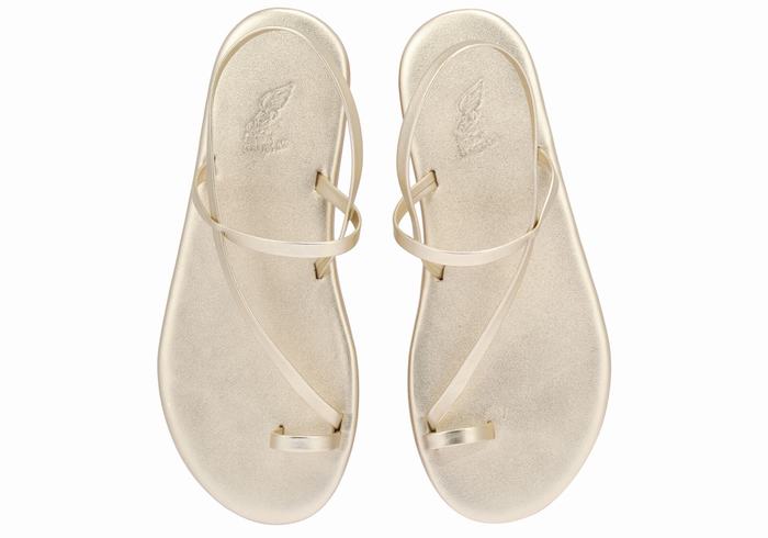 Gold White Women Ancient Greek Sandals Euterpe Toe-Post Sandals | RHC9828DE