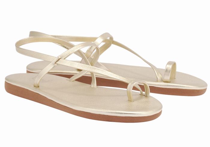 Gold White Women Ancient Greek Sandals Euterpe Toe-Post Sandals | RHC9828DE