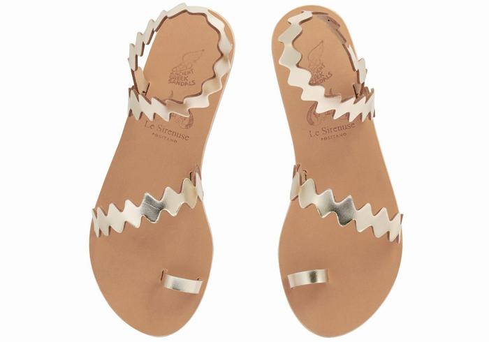 Gold White Women Ancient Greek Sandals Eleftheria Onda Toe-Post Sandals | YJC4494YD