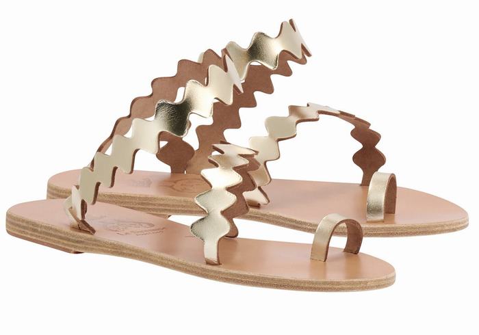 Gold White Women Ancient Greek Sandals Eleftheria Onda Toe-Post Sandals | YJC4494YD