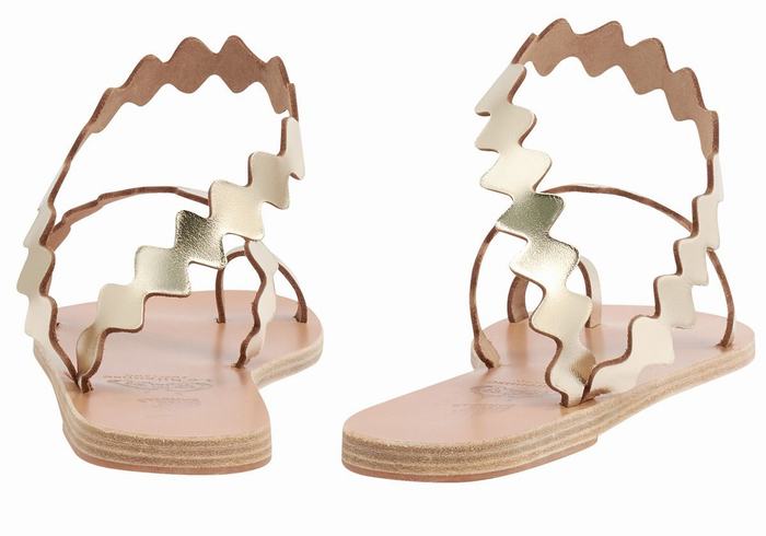 Gold White Women Ancient Greek Sandals Eleftheria Onda Toe-Post Sandals | YJC4494YD