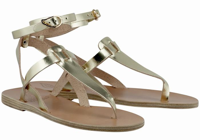 Gold White Women Ancient Greek Sandals Estia Leather Ankle Strap Sandals | BYG5366XJ