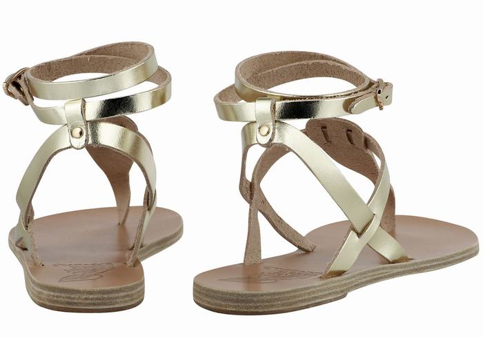 Gold White Women Ancient Greek Sandals Estia Leather Ankle Strap Sandals | BYG5366XJ