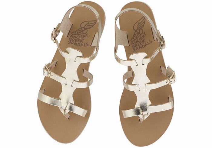 Gold White Women Ancient Greek Sandals Grace Kelly Leather Casual Sandals | BZW2366KM