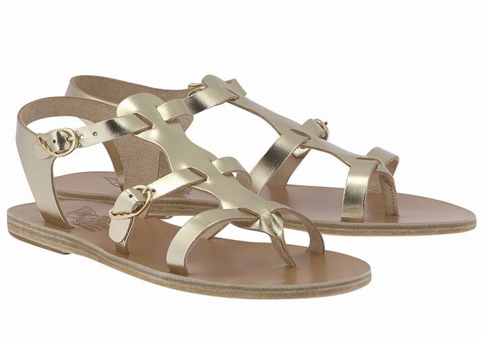 Gold White Women Ancient Greek Sandals Grace Kelly Leather Casual Sandals | BZW2366KM