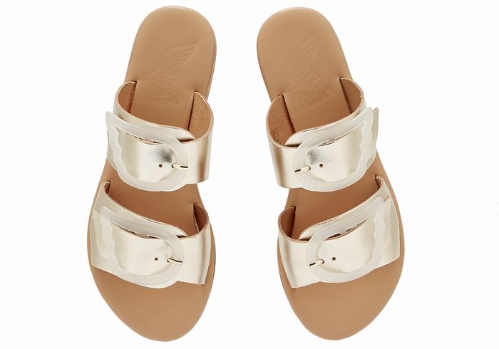 Gold White Women Ancient Greek Sandals Iaso Slide Sandals | MKE6257TD