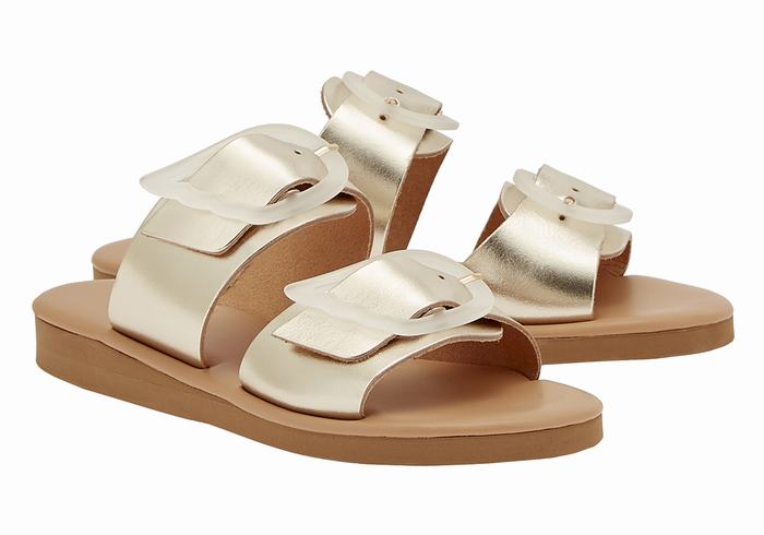 Gold White Women Ancient Greek Sandals Iaso Slide Sandals | MKE6257TD