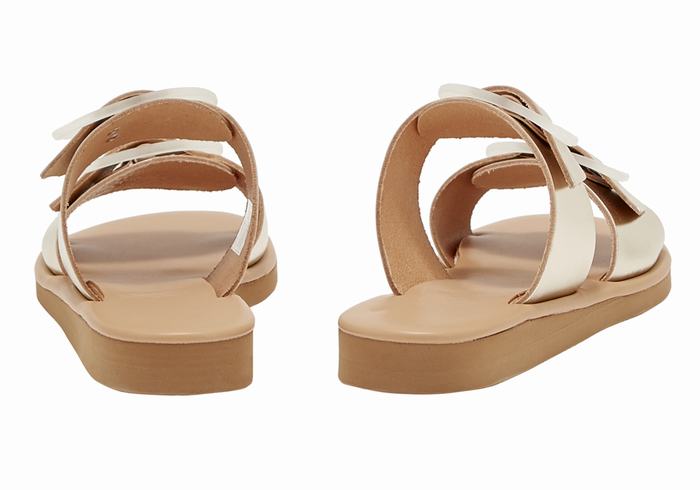 Gold White Women Ancient Greek Sandals Iaso Slide Sandals | MKE6257TD