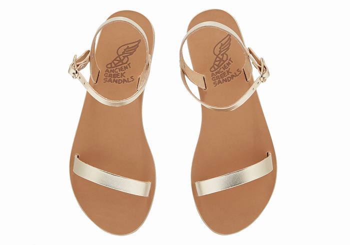 Gold White Women Ancient Greek Sandals Irida Leather Back-Strap Sandals | ZGP7610KT