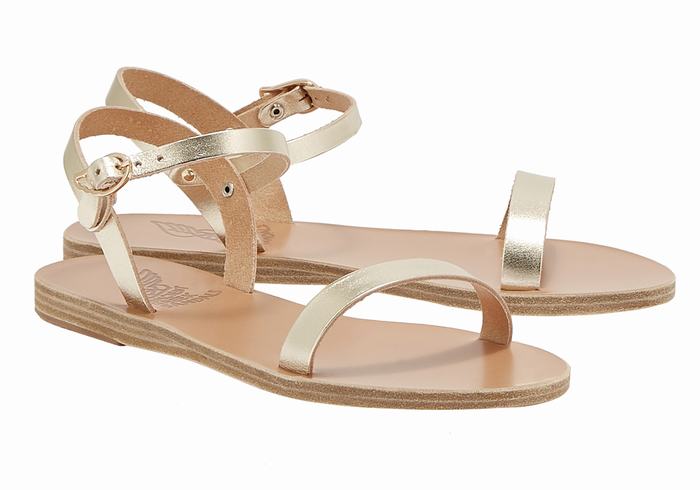 Gold White Women Ancient Greek Sandals Irida Leather Back-Strap Sandals | ZGP7610KT