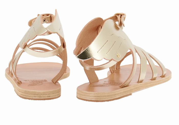 Gold White Women Ancient Greek Sandals Ikaria Leather Ankle Strap Sandals | KJQ4998BY