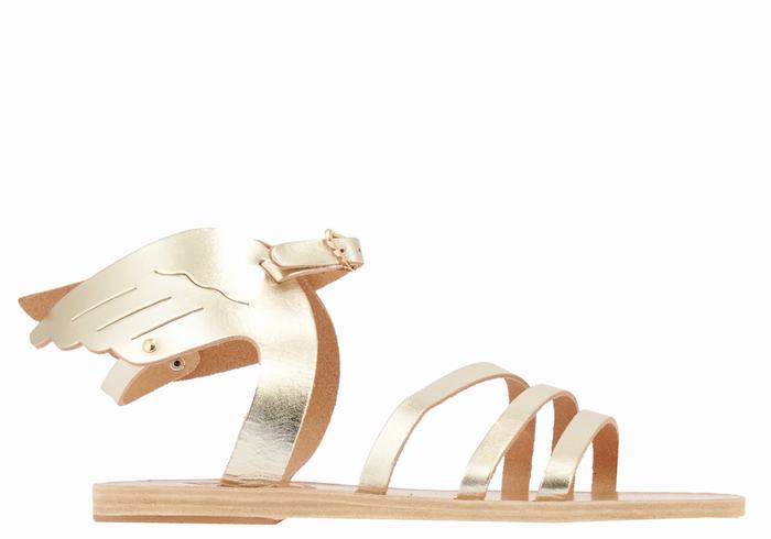 Gold White Women Ancient Greek Sandals Ikaria Leather Ankle Strap Sandals | KJQ4998BY