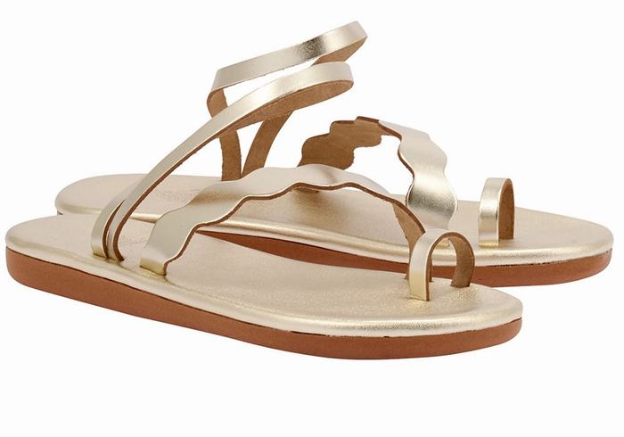 Gold White Women Ancient Greek Sandals Koralia Toe-Post Sandals | IND3353JO