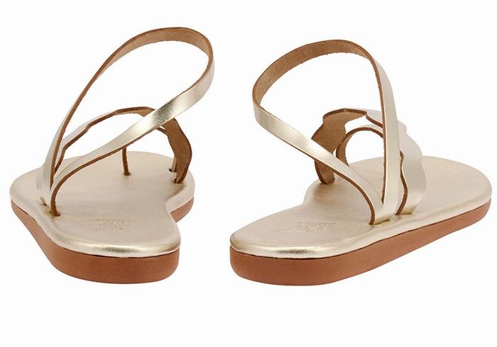 Gold White Women Ancient Greek Sandals Koralia Toe-Post Sandals | IND3353JO