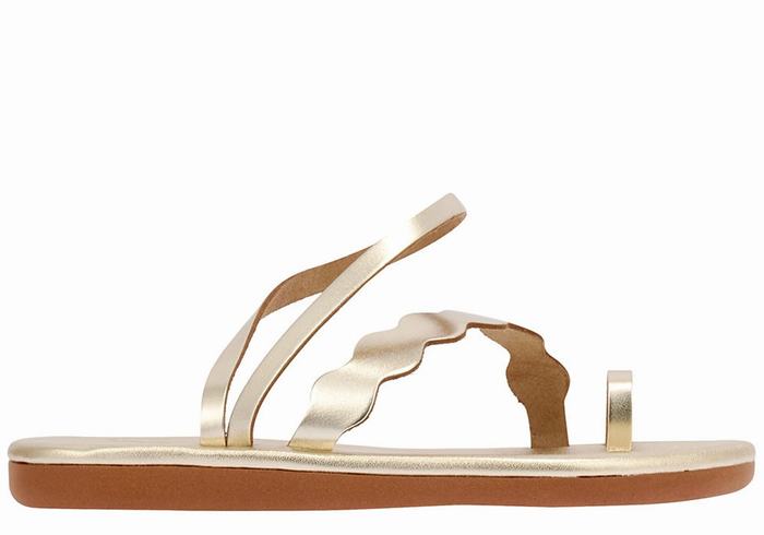 Gold White Women Ancient Greek Sandals Koralia Toe-Post Sandals | IND3353JO