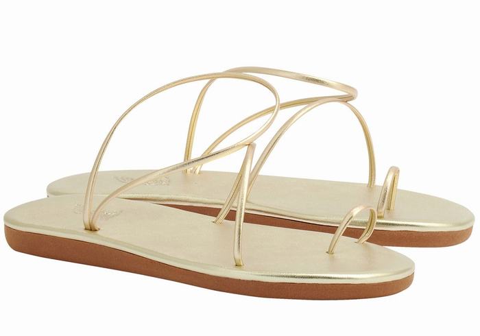 Gold White Women Ancient Greek Sandals Kansiz Toe-Post Sandals | GIJ398WY