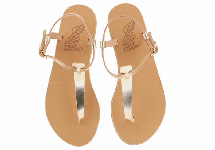 Gold White Women Ancient Greek Sandals Lito Flip Flop Leather Back-Strap Sandals | EWS6841MV