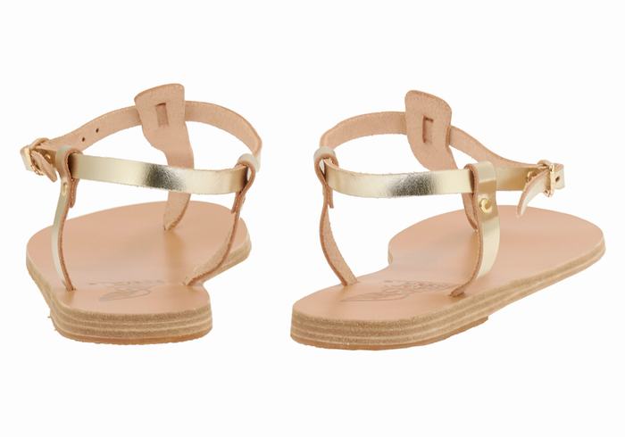 Gold White Women Ancient Greek Sandals Lito Flip Flop Leather Back-Strap Sandals | EWS6841MV