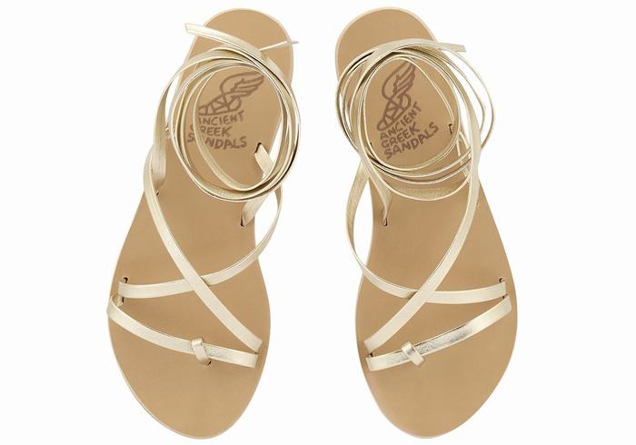 Gold White Women Ancient Greek Sandals Morfi Leather Gladiator Sandals | LJK5272VI