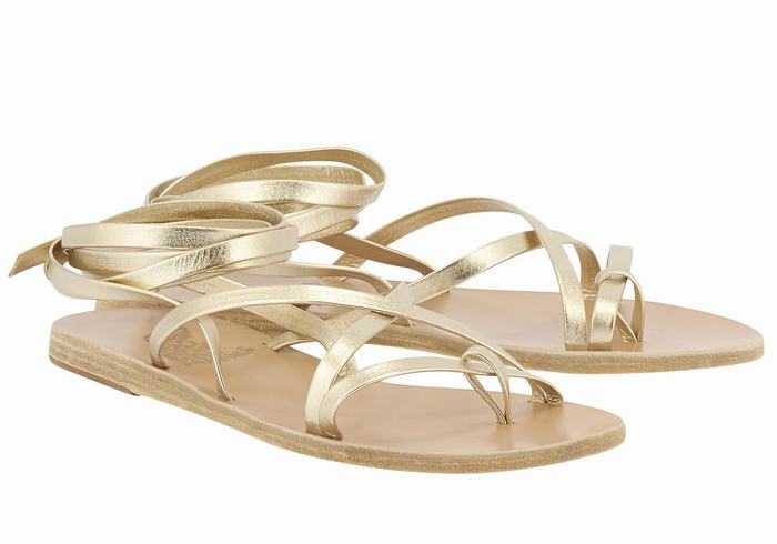 Gold White Women Ancient Greek Sandals Morfi Leather Gladiator Sandals | LJK5272VI