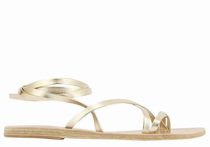 Gold White Women Ancient Greek Sandals Morfi Leather Gladiator Sandals | LJK5272VI