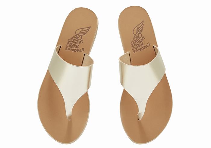 Gold White Women Ancient Greek Sandals Mera Leather Flip Flops | WJX4394PC