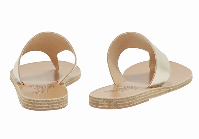 Gold White Women Ancient Greek Sandals Mera Leather Flip Flops | WJX4394PC