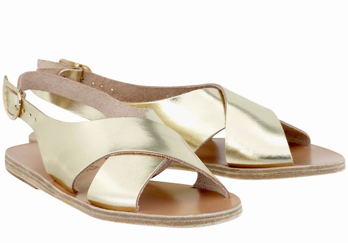 Gold White Women Ancient Greek Sandals Maria Leather Casual Sandals | NOJ2570RI